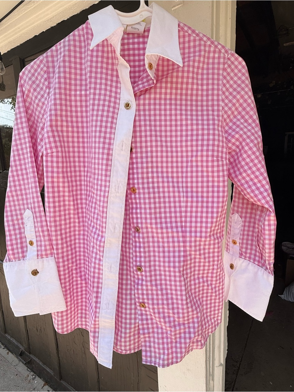 Craig Taylor Pink Gingham Button-Up Shirt with White Trim